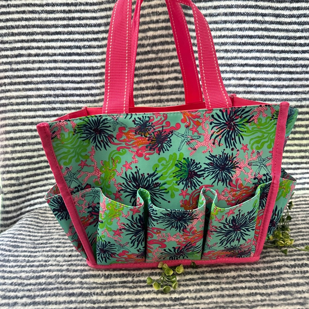 Lilly Pulitzer Dirty‎ Shirley Print Multicolor Tote Caddy Organizer Large